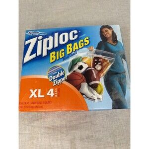 Ziploc Storage Big Bags 4 Count XL 10 Gallon 24”x20”x7” Double Zip New Not Open